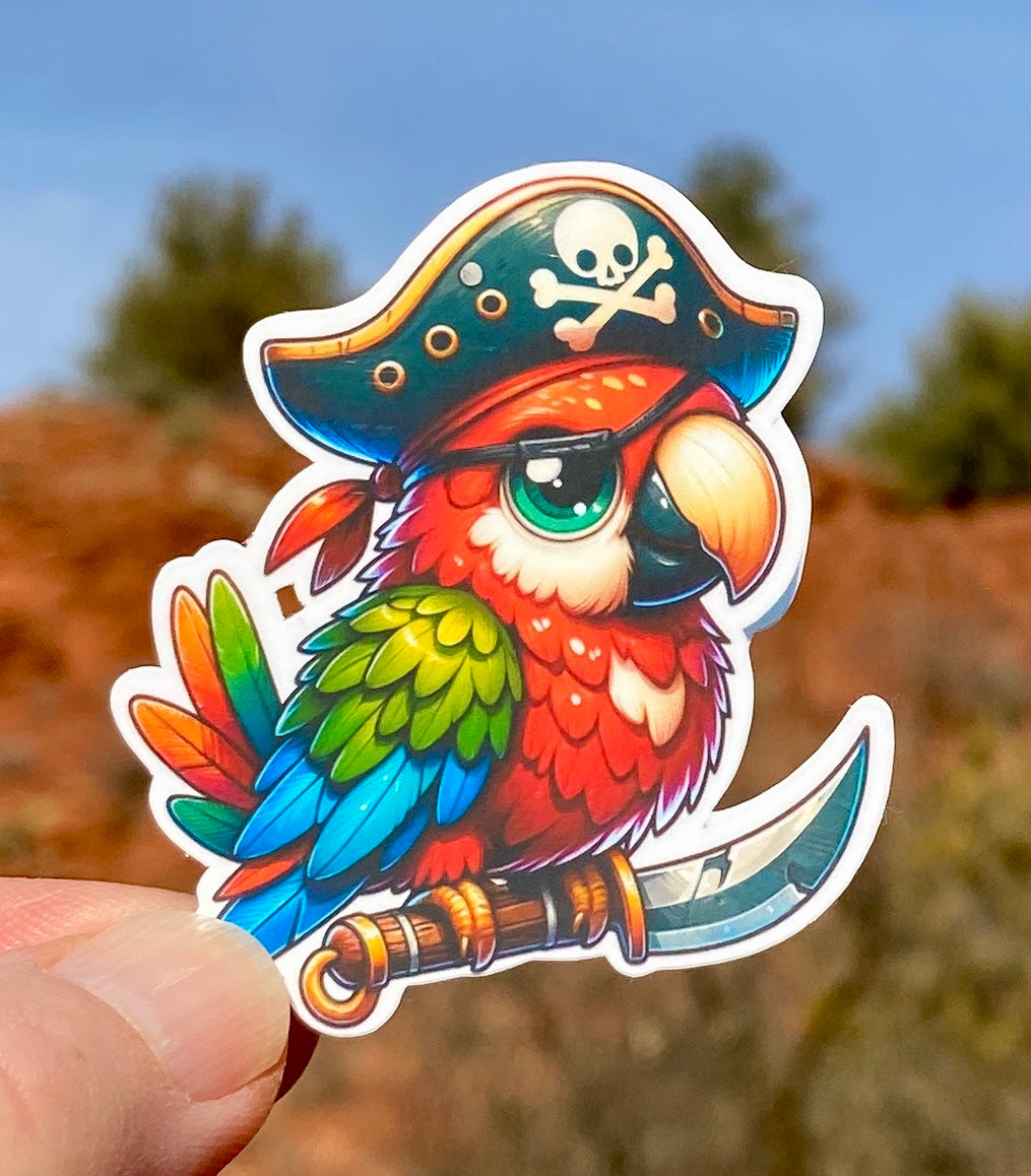 Parrot Pirate Sticker, Parrot,Nautical Adventure, Pirate Hat, Feathers, Sticker, decal, Colorful Parrot, Bird, Tropical, Pirate, Nautical