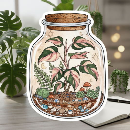 Pink Princess Philodendron Sticker – Cute Plant Lover Vinyl Sticker – Botanical Jar Art – Cottagecore