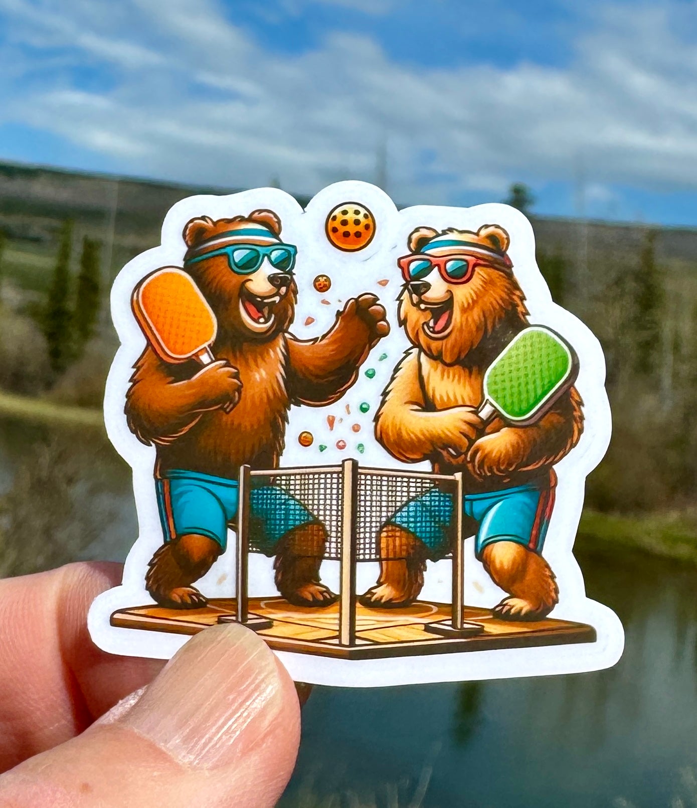 Bears playing pickleball Sticker, Bears, Sticker, Pickleball, pickleball court, sports, score, bear lover, Pickleball player, fun, animals