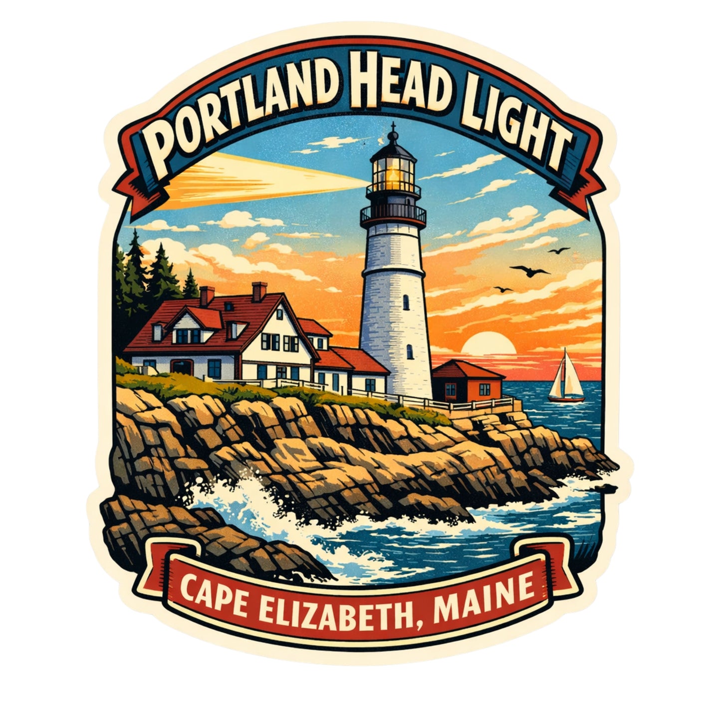 Portland Head Light Sticker | Cape Elizabeth Maine Lighthouse | Coastal Maine Souvenir | Ocean Lighthouse Vinyl Sticker | Travel