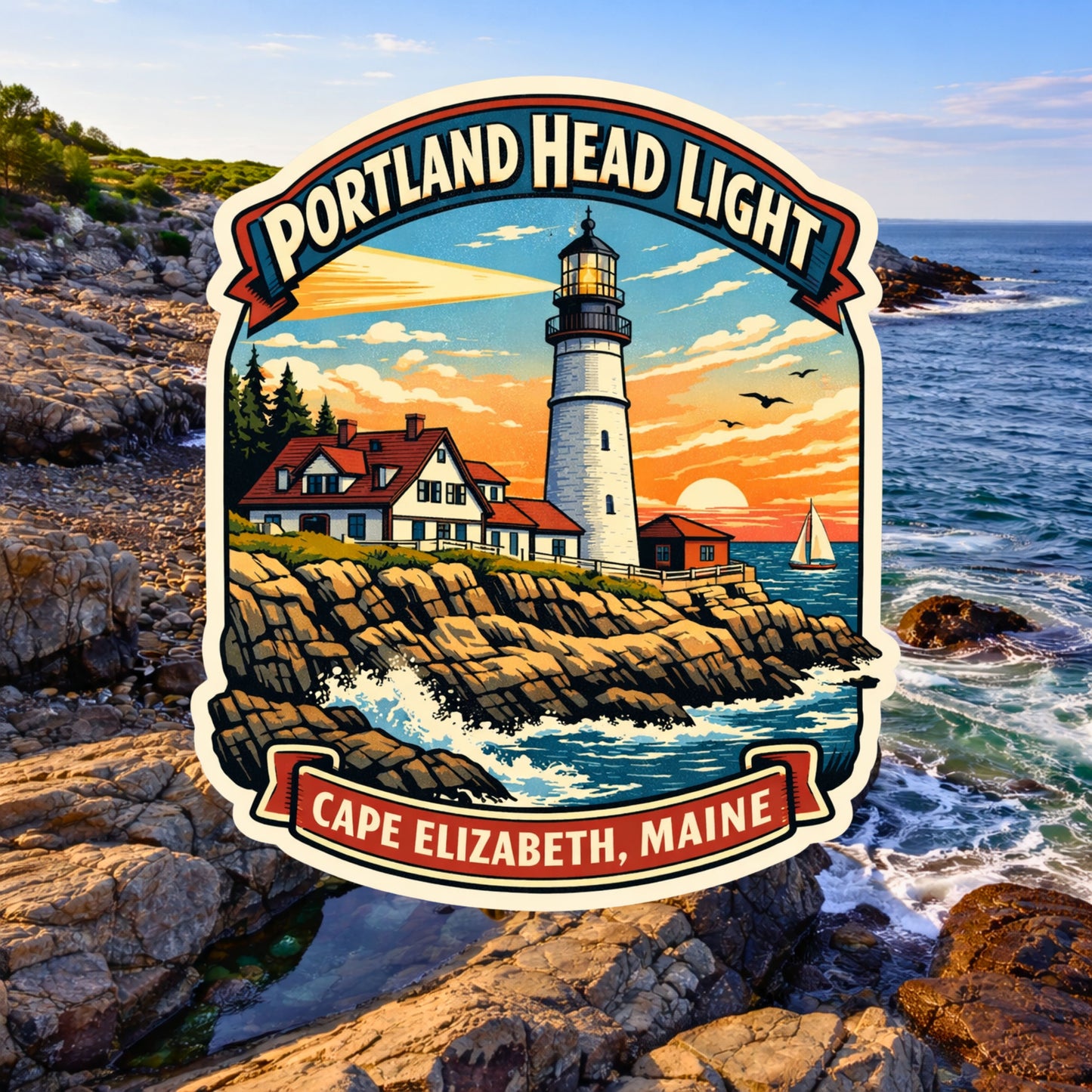 Portland Head Light Sticker | Cape Elizabeth Maine Lighthouse | Coastal Maine Souvenir | Ocean Lighthouse Vinyl Sticker | Travel