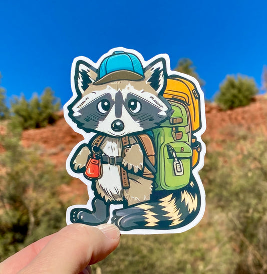 Happy Camper Raccoon Sticker, Raccoon lover, Raccoon Sticker, Hiking, Camping, Gift for Hikers, Cute animals, Happy Camper, Cartoon Animals