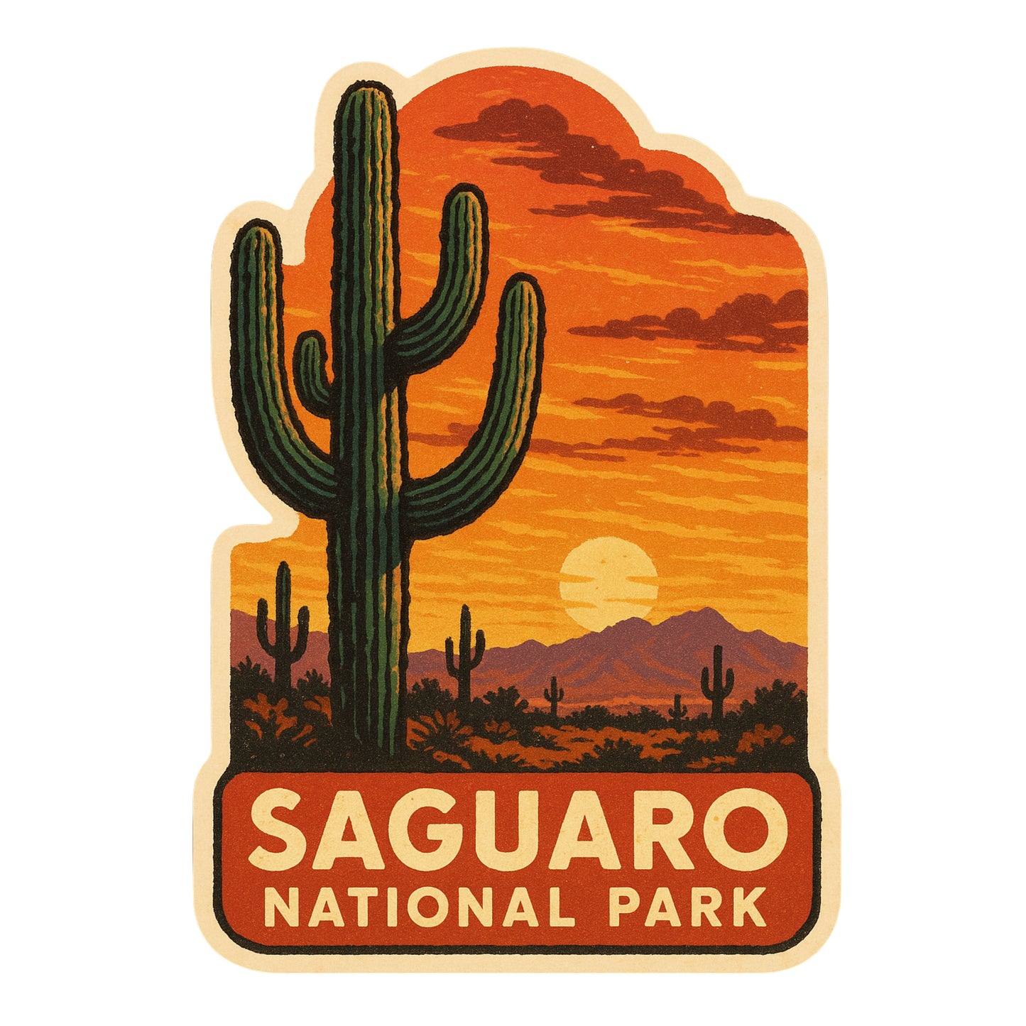 Saguaro National Park Sticker, Arizona, Landscape, National Parks, Hiking, travel, Saguaro, cactus, southwest, sticker,desert sticker,sunset