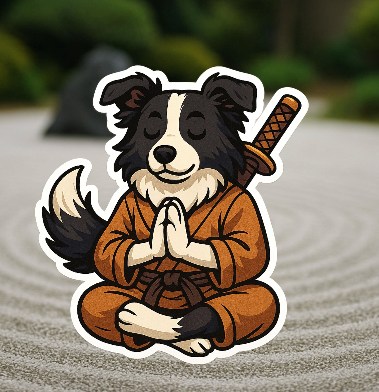 Zen Border Collie Sticker: Peaceful Warrior Dog Decal