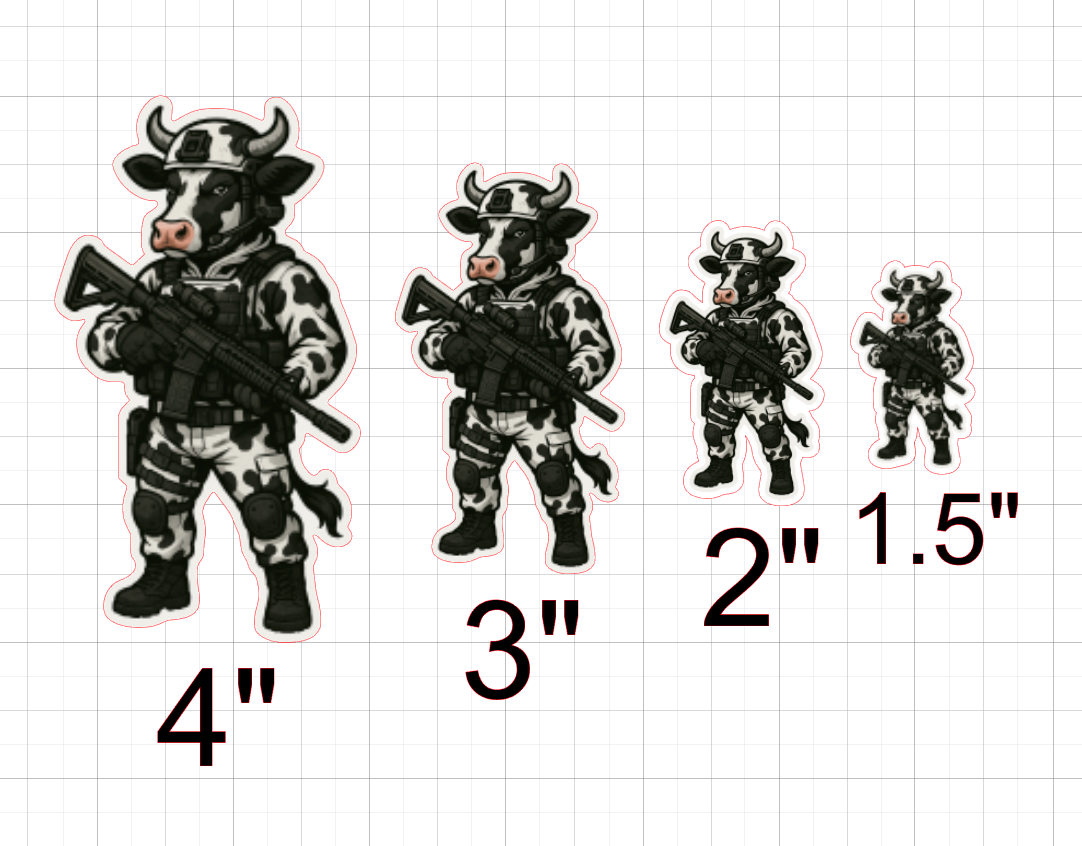 Tactical Cow Sticker, Tactical Cow, tactical, Cattle, operator, Tactical gear, sticker, rifle, military, police, gear, shooter, bessie, farm