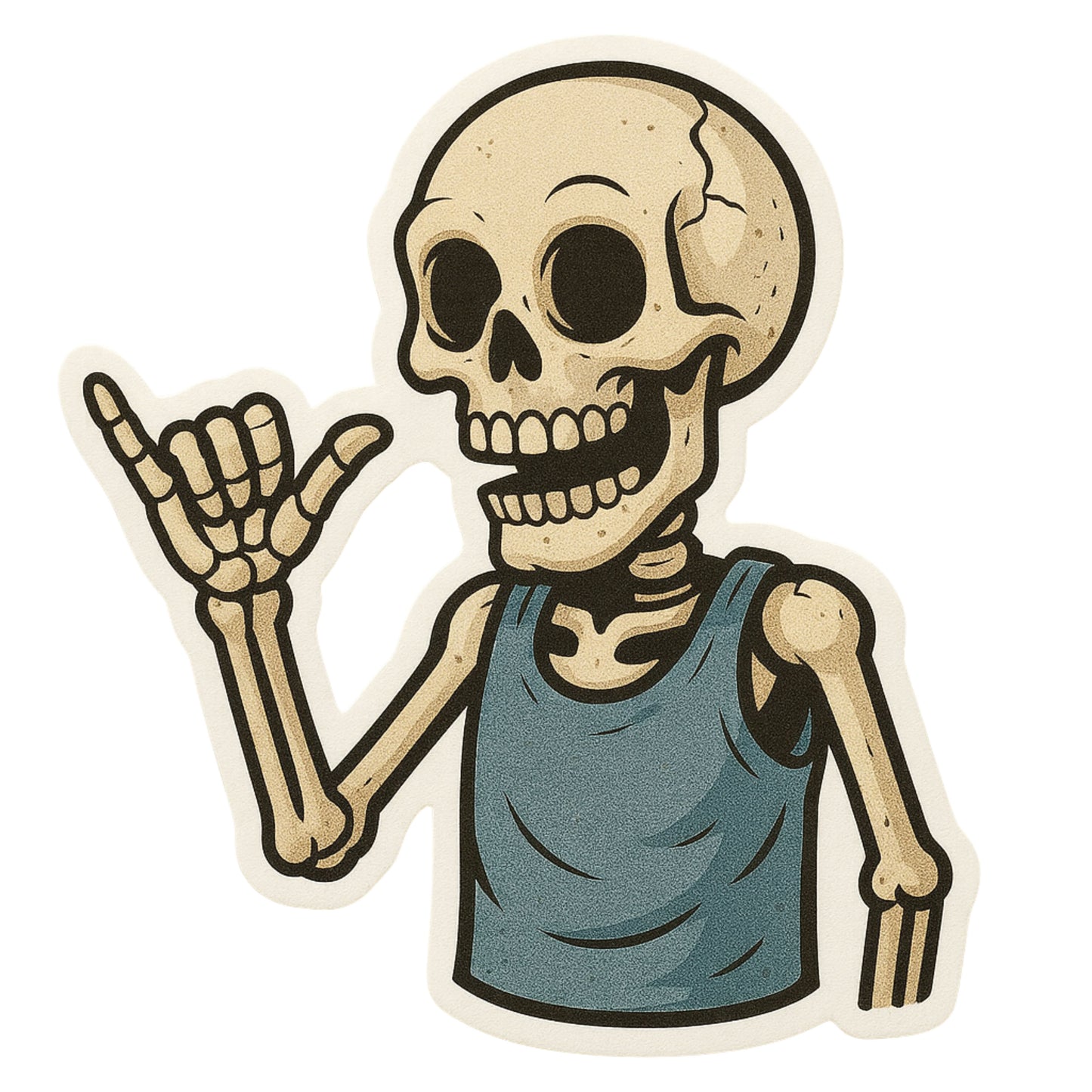 Skeleton doing Shaka gesture Sticker, Skeleton, Shaka, Sticker, island time, spooky, hang loose, surfer, chill vibes, beach life,Hawaii,surf
