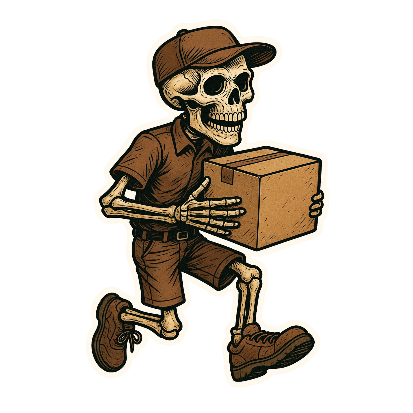 Skeleton UPS Delivery person Sticker, sticker, Postman,UPS, Brown, mail, post office, delivery person, mail delivery, USPS, Postal worker, Postal, package, parcel