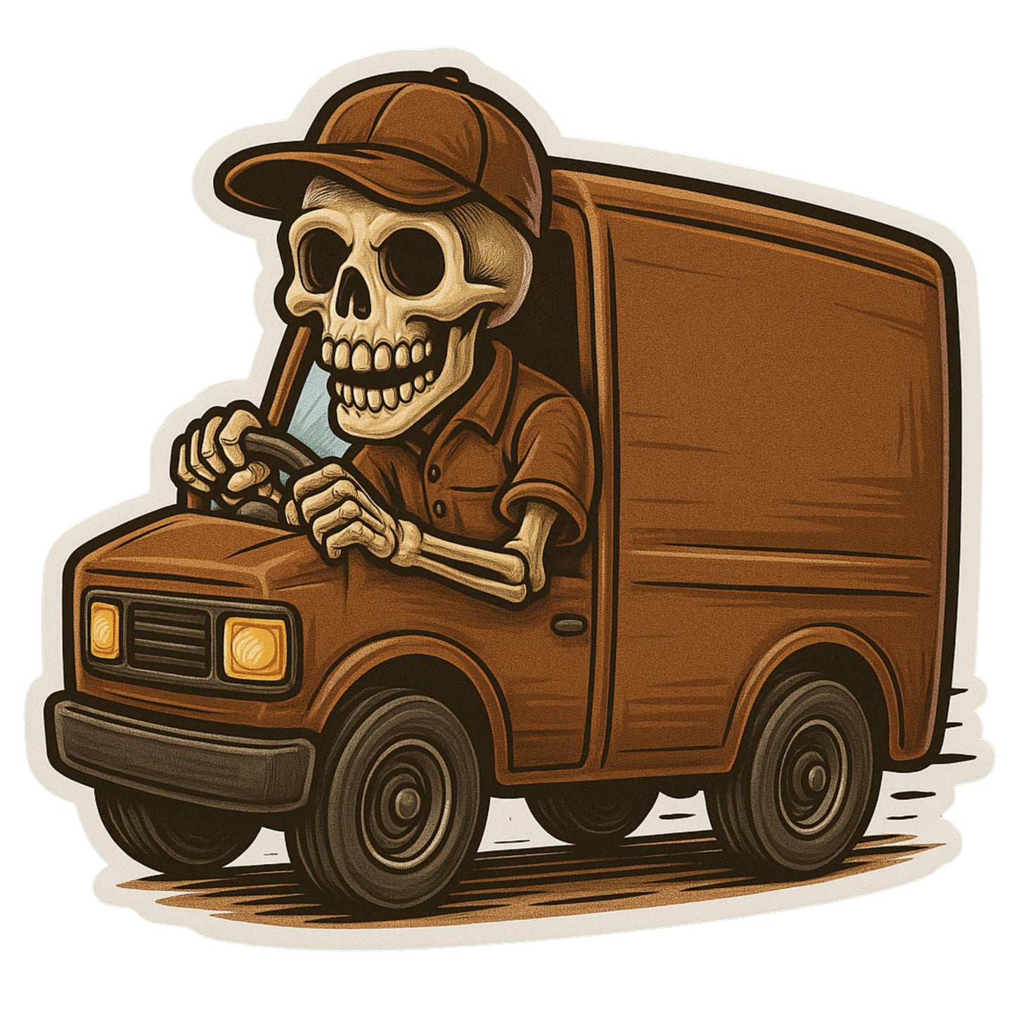 Skeleton UPS Delivery person Sticker, sticker, Postman,UPS, Brown, mail, post office, delivery person, mail delivery, USPS, Postal worker, Postal, package, parcel (Copy)
