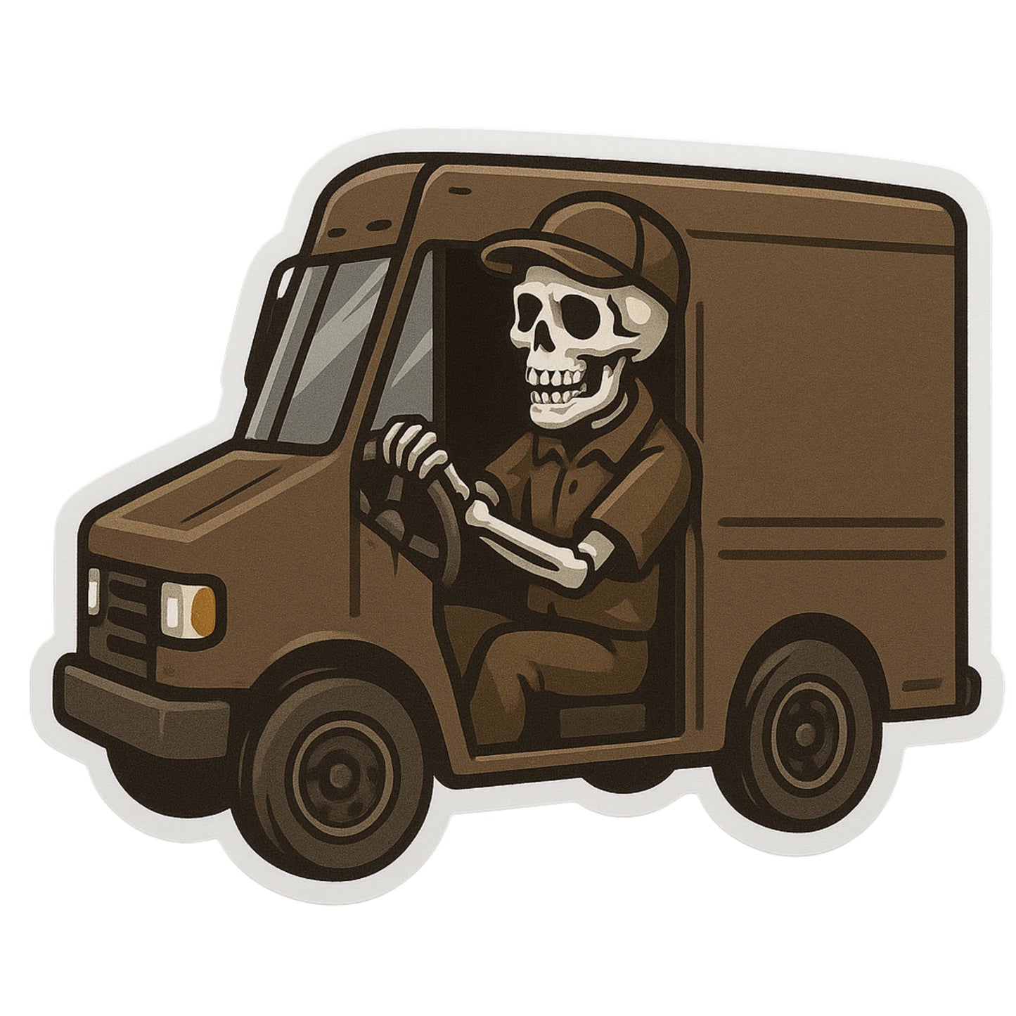 Skeleton UPS Delivery person Sticker, sticker, Postman,UPS, Brown, mail, post office, delivery person, mail delivery, USPS, Postal worker, Postal, package, parcel (Copy)