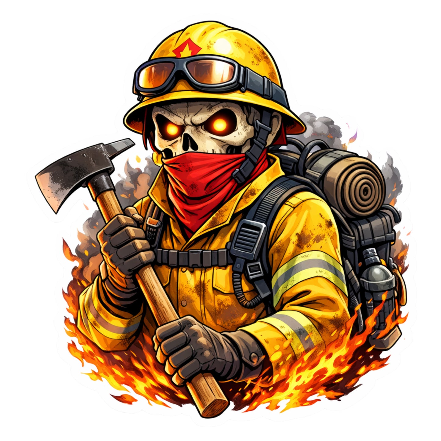 Skeleton Wildland Firefighter Sticker, firefighter, bunker gear, Wildland Firefighter, hero, sticker, fire