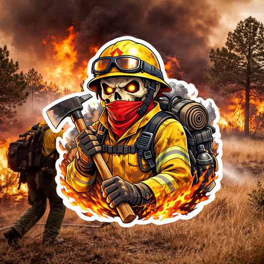 Skeleton Wildland Firefighter Sticker, firefighter, bunker gear, Wildland Firefighter, hero, sticker, fire