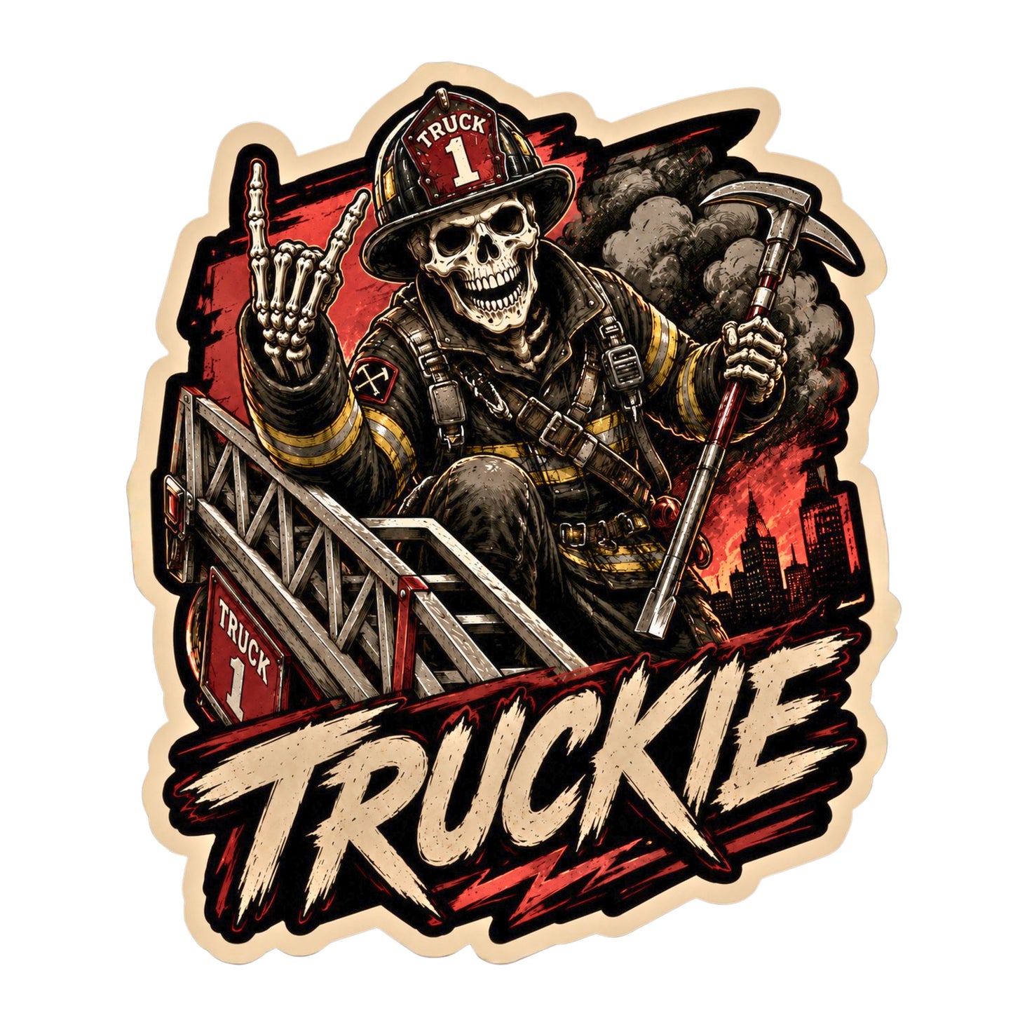 Truckie Skeleton Firefighter Sticker – Ladder Company Firefighter Decals