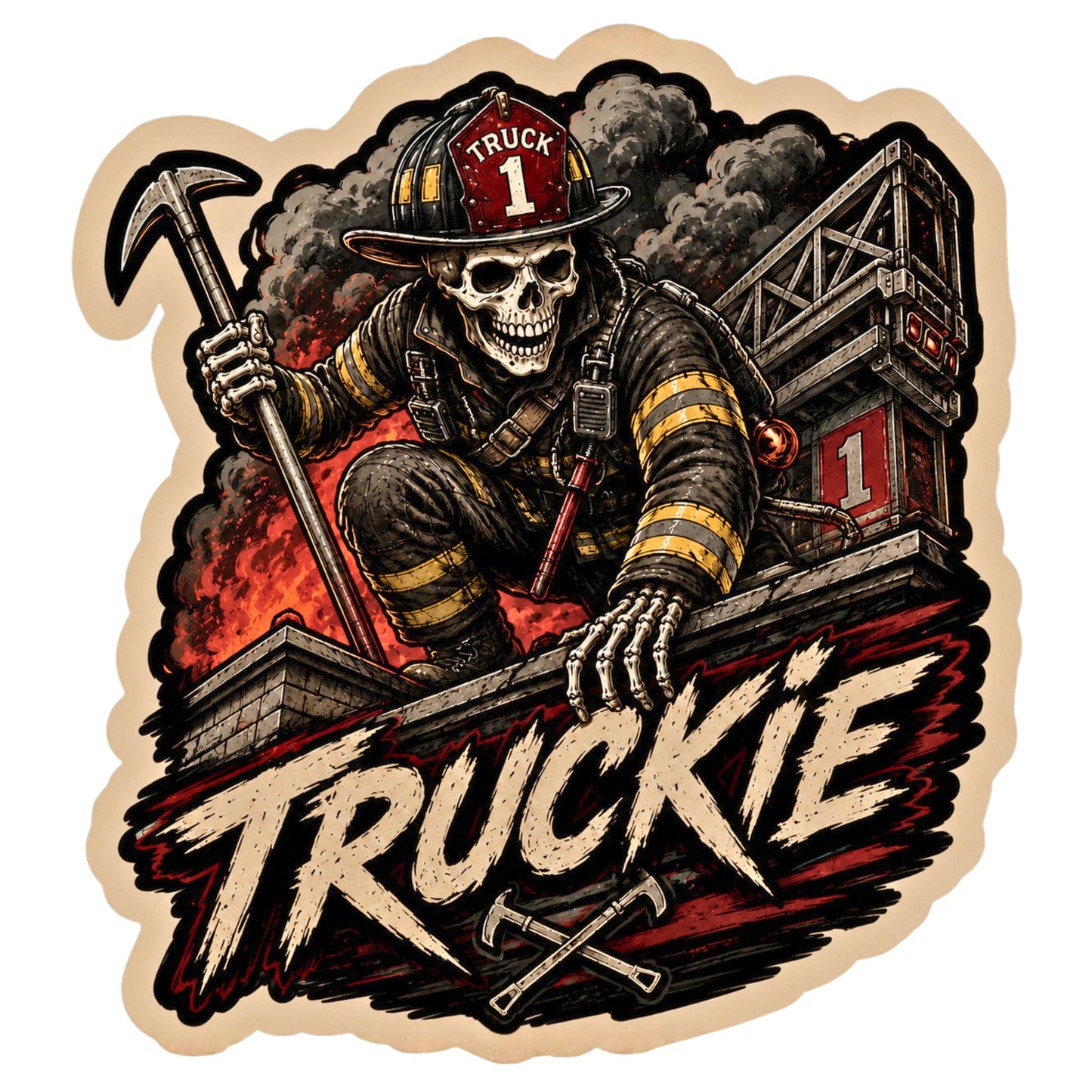 Truckie Skeleton Firefighter Sticker – Ladder Company Firefighter Decals