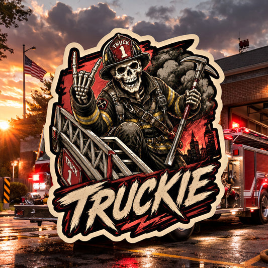 Truckie Skeleton Firefighter Sticker – Ladder Company Firefighter Decals