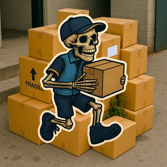 Skeleton Amazon Delivery person Sticker, sticker, Postman,UPS, Blue, mail, post office, delivery person, mail delivery, USPS, Postal worker, Postal, package, parcel