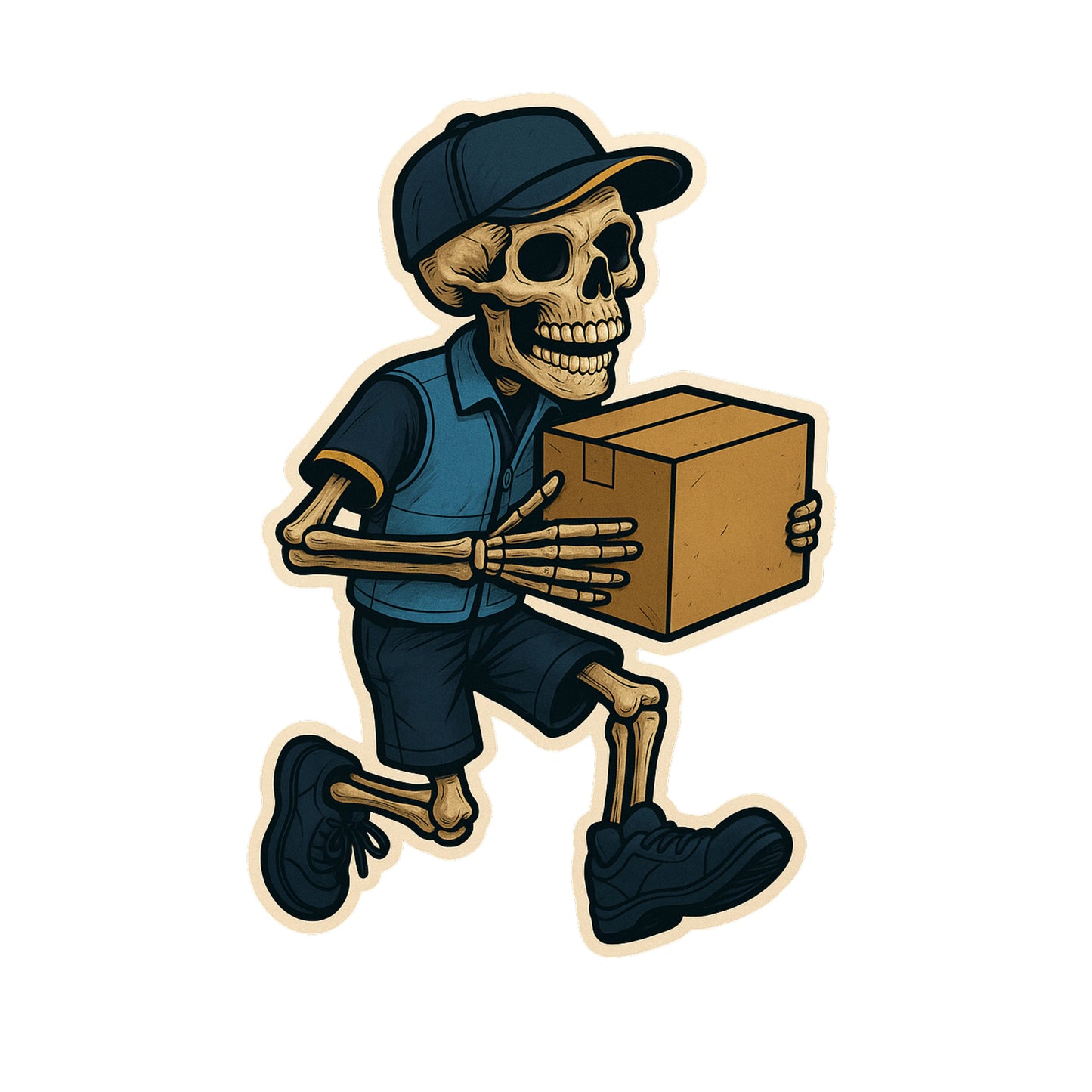 Skeleton Amazon Delivery person Sticker, sticker, Postman,UPS, Blue, mail, post office, delivery person, mail delivery, USPS, Postal worker, Postal, package, parcel