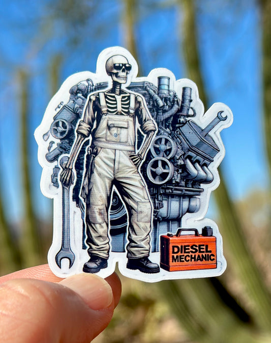 Skeleton Diesel Mechanic Sticker, diesel engine, Mechanic, gear head, skeleton, sticker, tools, diesel, diesel shop, wrench, diesel mechanic