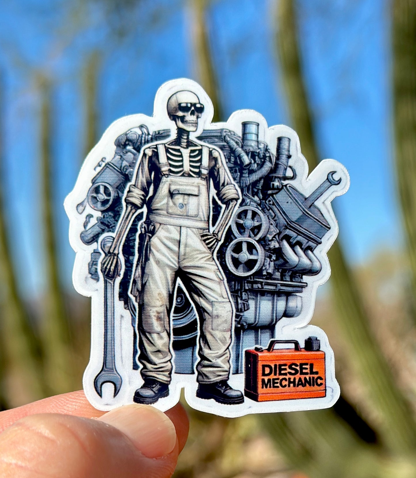 Skeleton Diesel Mechanic Sticker, diesel engine, Mechanic, gear head, skeleton, sticker, tools, diesel, diesel shop, wrench, diesel mechanic