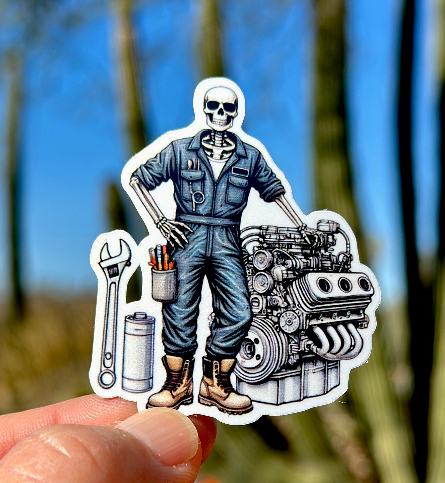 Skeleton Diesel Mechanic Sticker, diesel engine, Mechanic, gear head, skeleton, sticker, tools, diesel, diesel shop, wrench, diesel mechanic