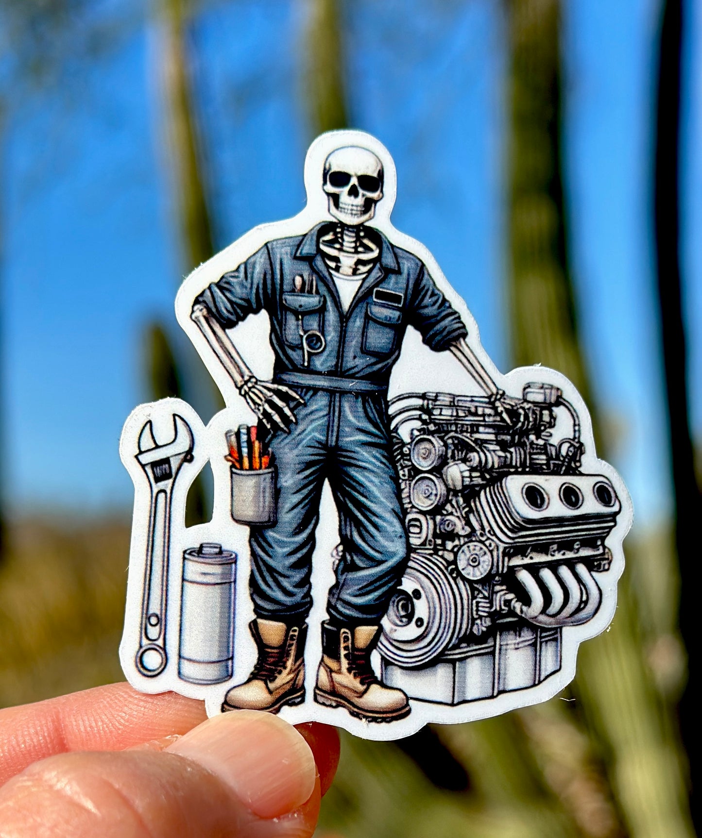 Skeleton Diesel Mechanic Sticker, diesel engine, Mechanic, gear head, skeleton, sticker, tools, diesel, diesel shop, wrench, diesel mechanic