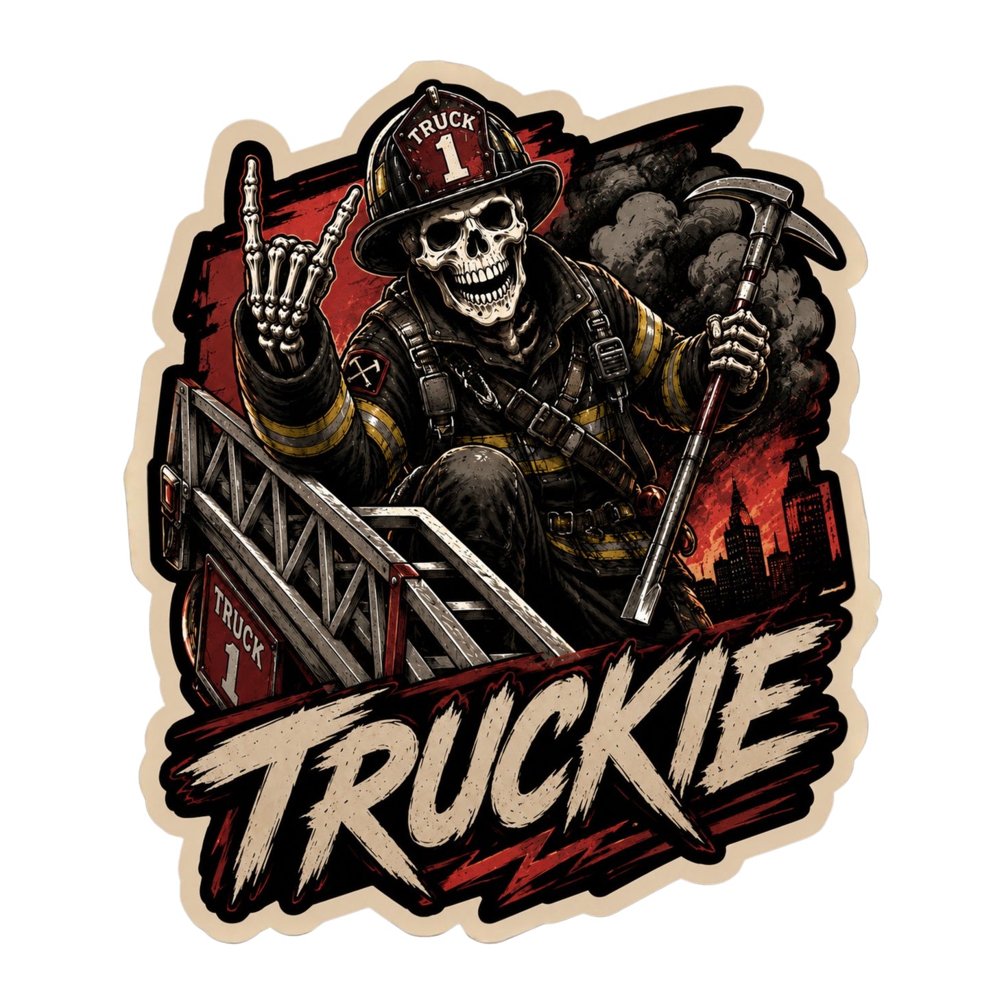 Truckie Skeleton Firefighter Sticker – Ladder Company Firefighter Decals