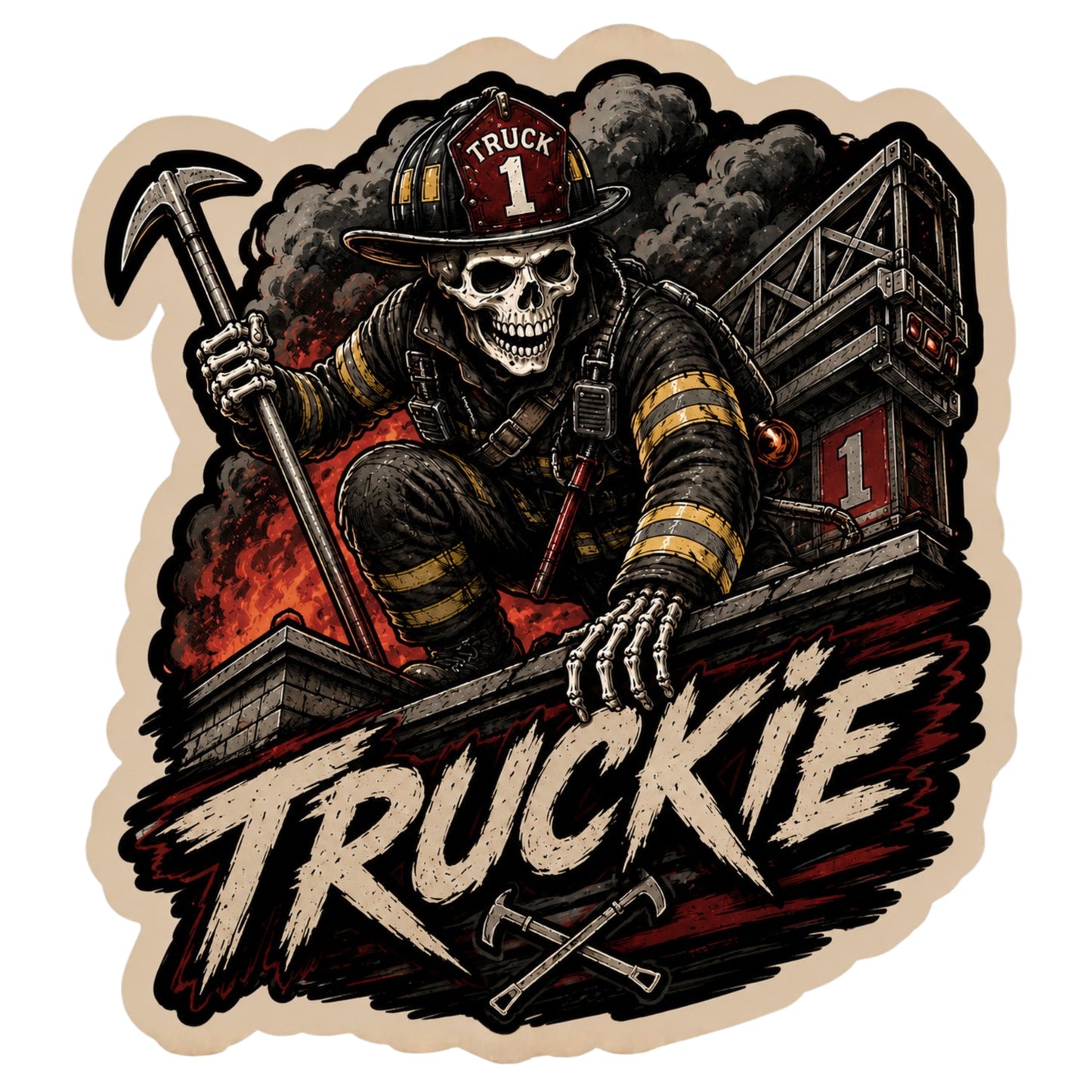 Truckie Skeleton Firefighter Sticker – Ladder Company Firefighter Decals