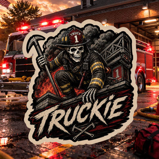 Truckie Skeleton Firefighter Sticker – Ladder Company Firefighter Decals