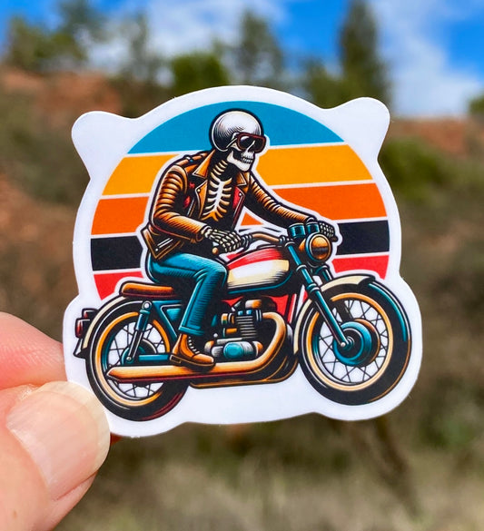 Skeleton Old School Motorcycle Sticker, Skeleton, motorcycle, retro, vintage, Old School, sticker, decal, retro motorcycle, riding, skull