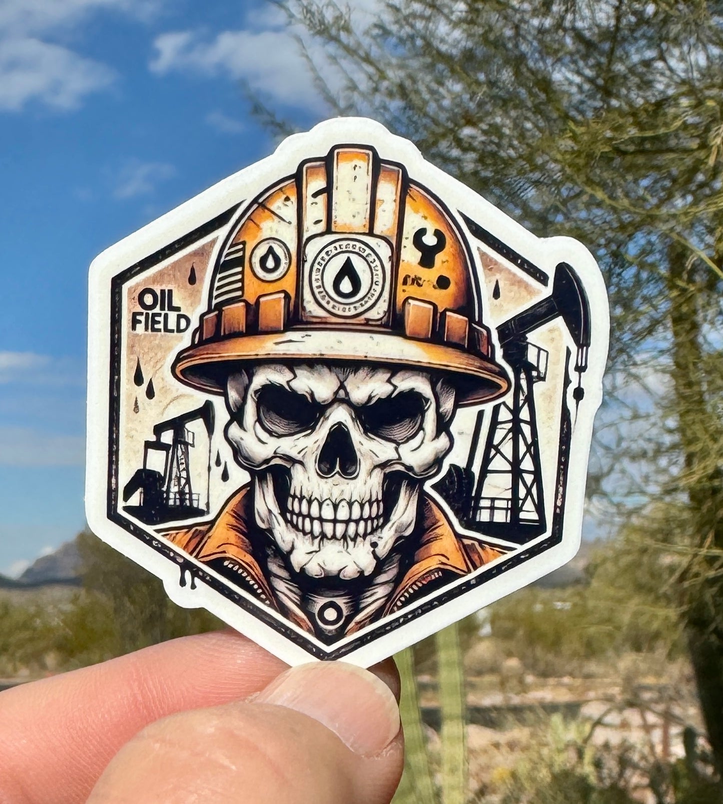 Skull in Hard hat oil field worker Sticker, hard hat, oil rig, skull, sticker, blue collar, tools, oil field, roughneck, construction worker