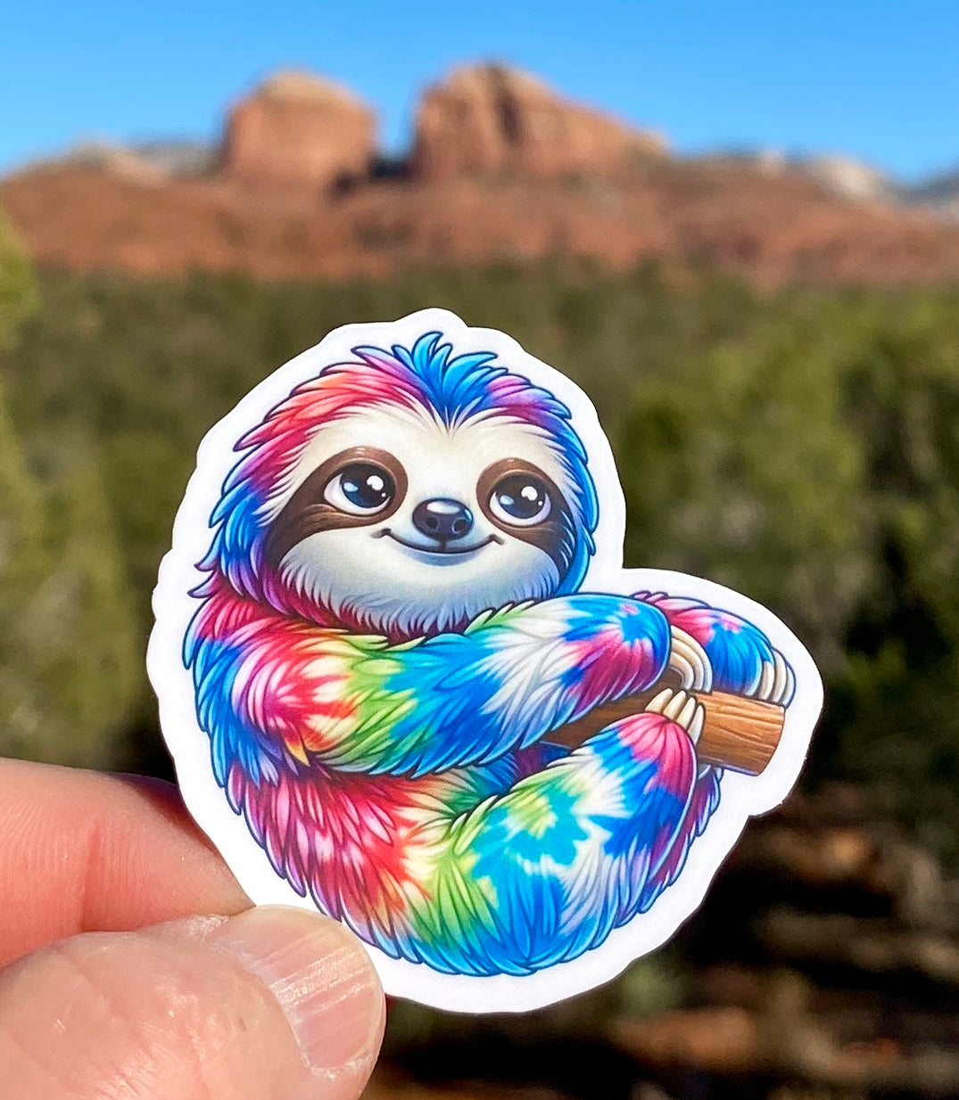 Sloth Sticker, sticker, tie-dyed, sloth, colorful sloth, sloth sticker, cute animal sticker, relaxed, relaxing, hippie,chill out,hanging out