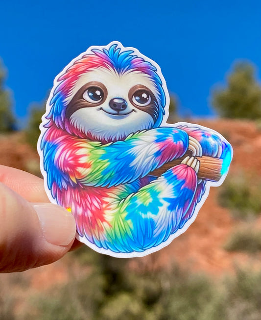 Holographic Sloth Sticker, sticker, tie-dyed, sloth, colorful sloth, sloth sticker, animal sticker, relaxed, relaxing, hippie, holographic