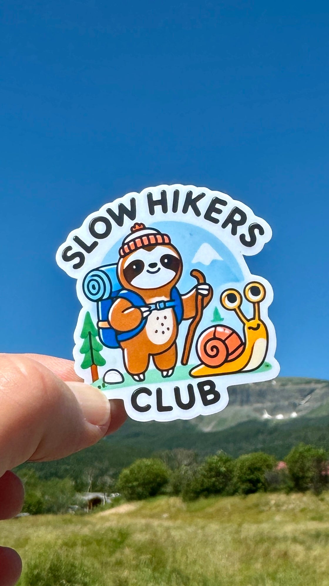 Slow Hikers Club Sticker, Slow hiker, Hiking Sloth, Hiking, Hiking Adventure, Animal Stickers, Nature, Wanderlust, Sloth, trails, hiker,slow