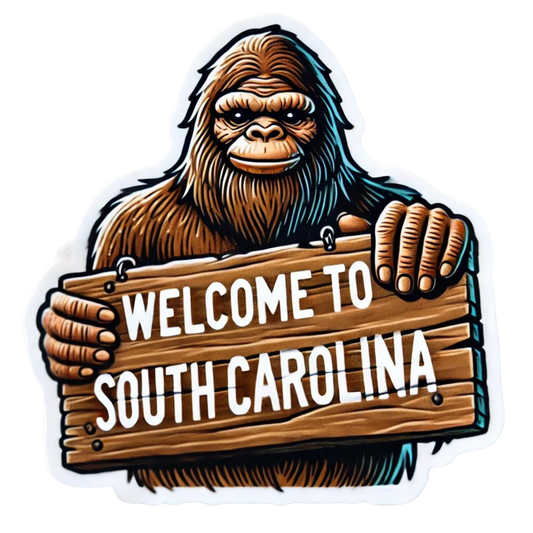 Bigfoot Welcome to South Carolina Sticker, South Carolina, Welcome to South Carolina, Bigfoot, hiking, sticker, Sasquatch, Welcome, travel