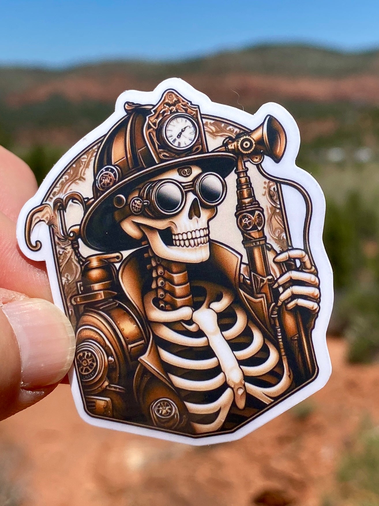 Steampunk Skeleton Female Firefighter Sticker, firefighter, female firefighter, fireman, first responder, fire department, Steampunk,sticker