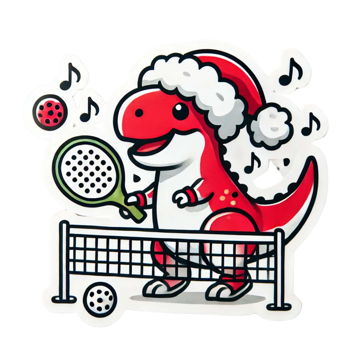 T-Rex Dinosaurs playing pickleball Sticker, sticker, Pickleball, T-Rex, dinosaurs, dinos, cute, pickleball court, Vinyl, games, decal,paddle