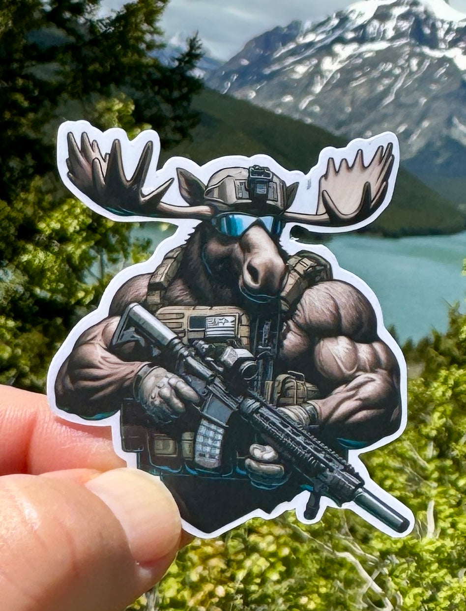 Tactical Bull Moose Sticker, Bull Moose, tactical, moose, operator, Tactical gear, sticker, decal, rifle, military, police, shoot, Jacked