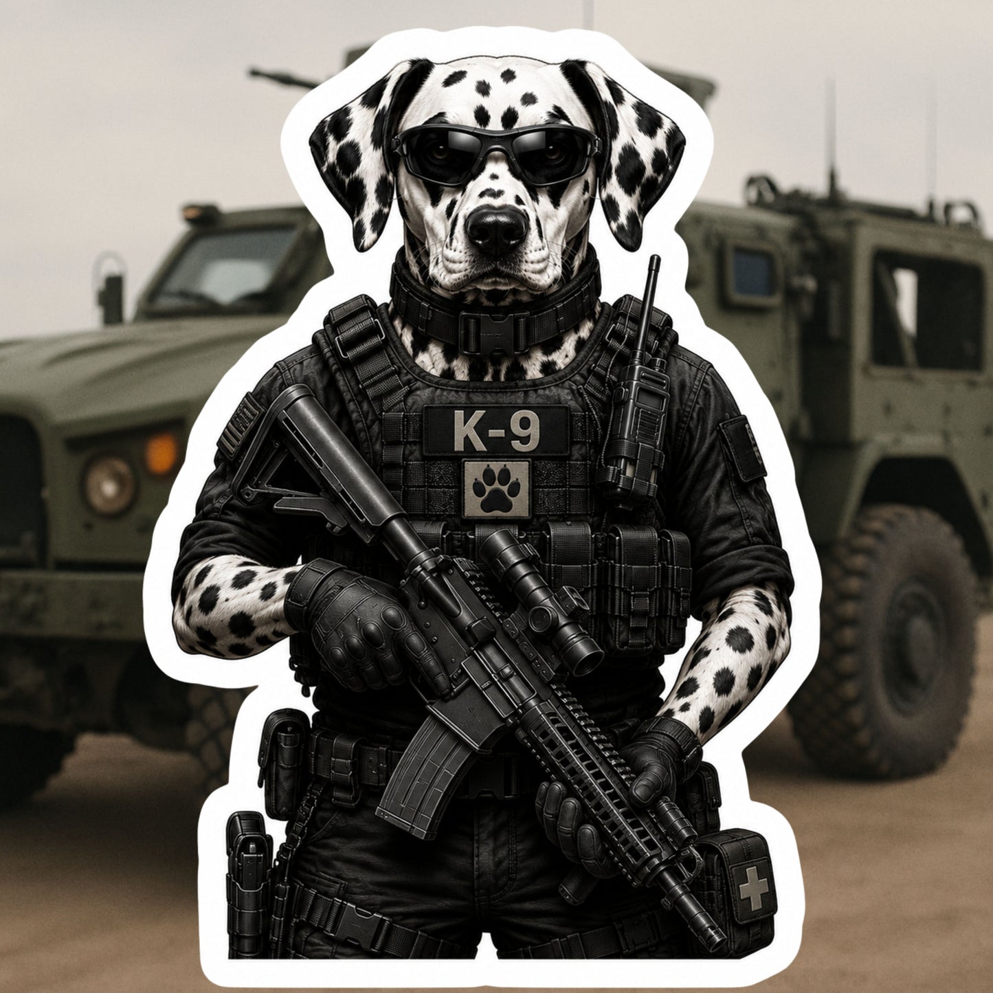 Tactical Dalmatian K-9 Sticker – Funny Tactical Dog Decal – Dalmatian Police K9 Sticker – Tactical Puppy Gift – Military Style Dog Sticker