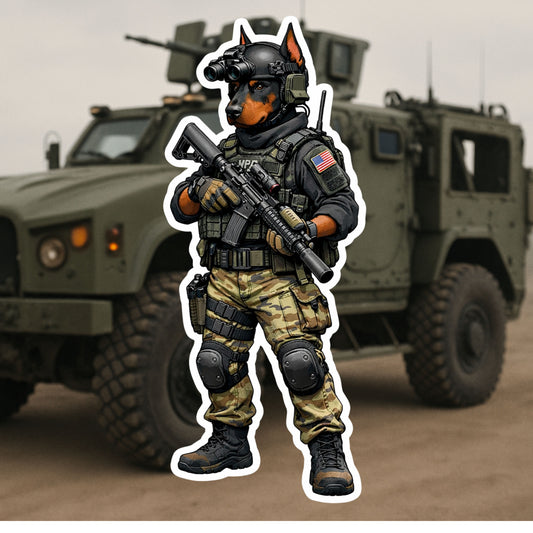 Tactical Doberman Sticker – Funny K9 Soldier Vinyl Decal | Dog Lover & Military Humor Sticker | Cute and Rugged Die Cut Sticker |Fun (Copy) (Copy)