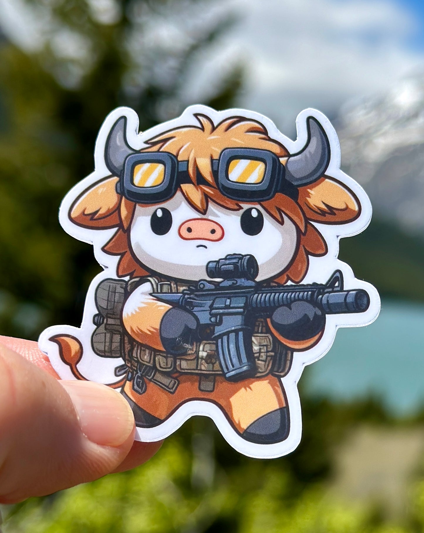 Tactical Highland Cow Sticker, Highland Cow, tactical, Cattle, operator, Tactical gear, sticker, rifle, military, police, shoot,gear,shooter