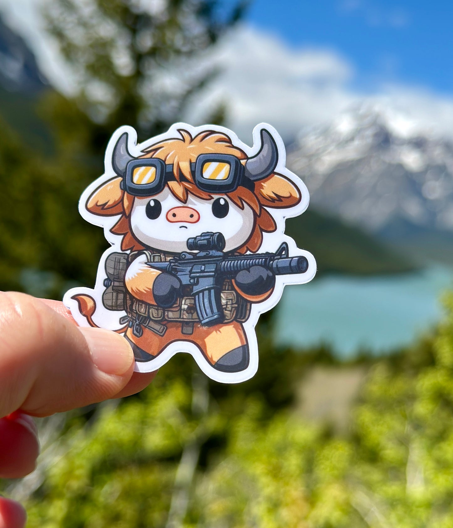 Tactical Highland Cow Sticker, Highland Cow, tactical, Cattle, operator, Tactical gear, sticker, rifle, military, police, shoot,gear,shooter