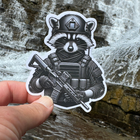 Tactical Raccoon Sticker, Raccoon, tactical, operator, Tactical gear, sticker, rifle, military, police, shoot, gear, gun humor, trash panda