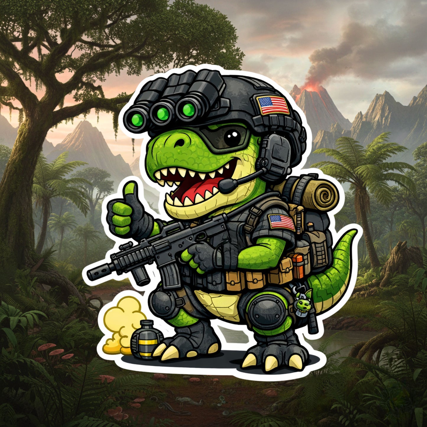 Tactical T-Rex Sticker | Funny Military Dinosaur Vinyl Decal | Tactical Humor Sticker