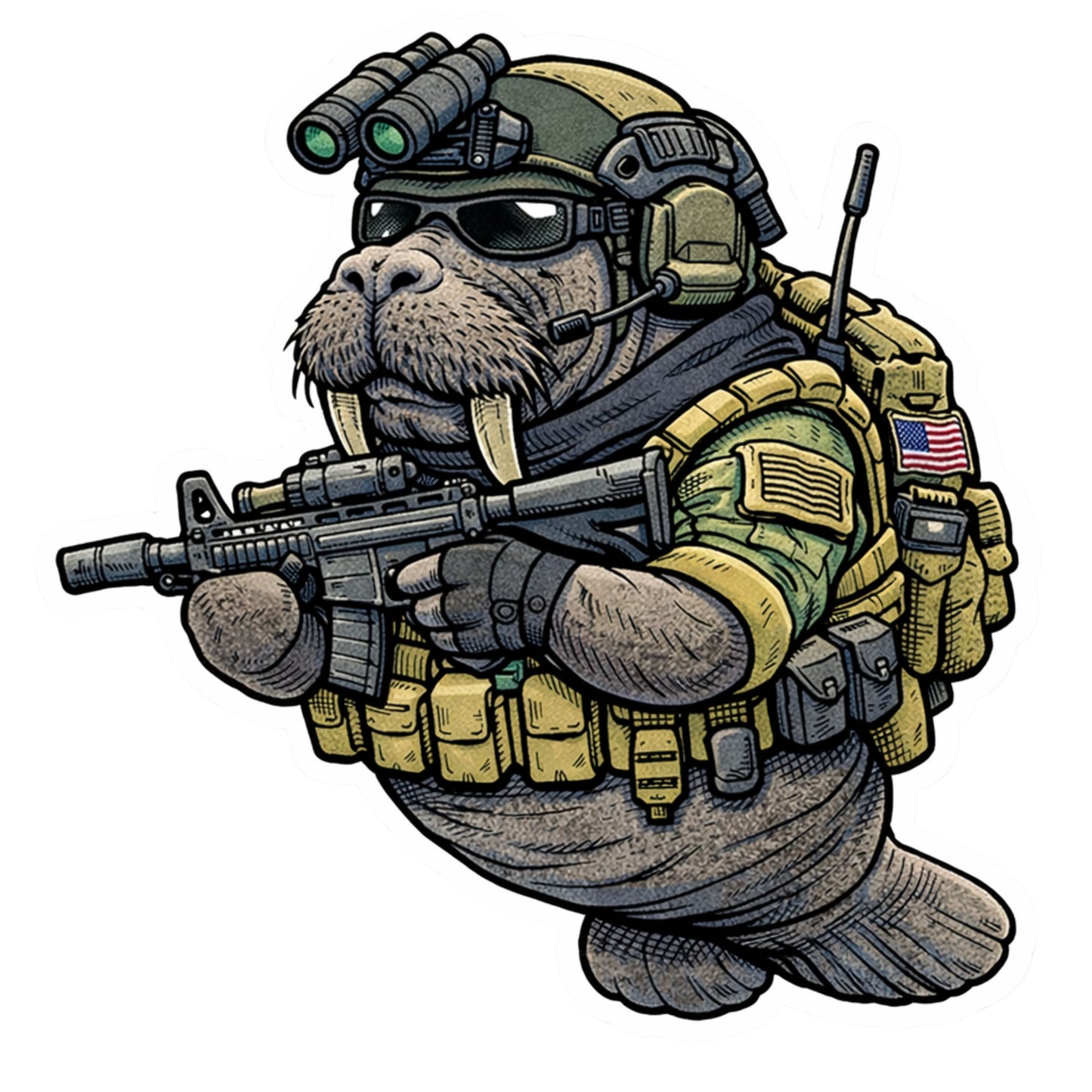 Tactical Walrus Sticker | Funny Military Animal Decal | Die Cut Vinyl Sticker