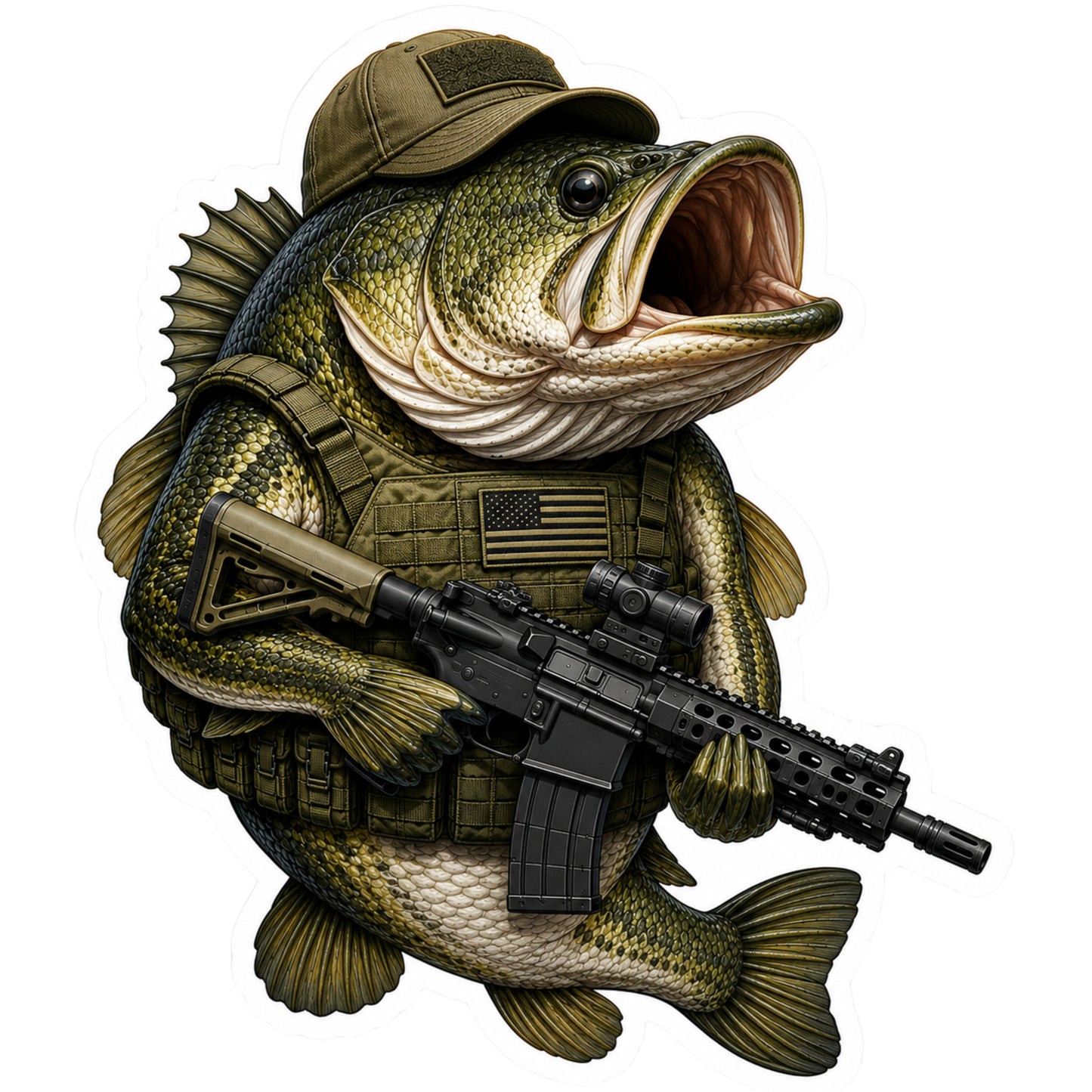 Tactical Largemouth Bass Sticker – Funny Military Bass Vinyl Decal – Tactical Fishing Sticker – Angler Gift – Outdoor Sticker