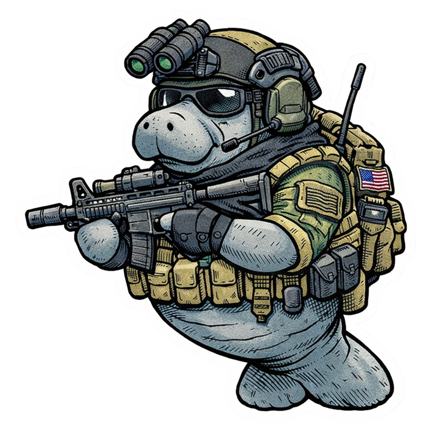 Tactical Manatee Sticker | Funny Military Animal Decal | Die Cut Vinyl Sticker