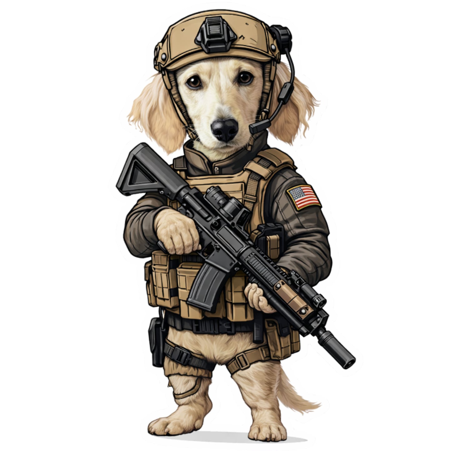 Tactical Dachshund Sticker – Funny K9 Soldier Vinyl Decal | Dog Lover & Military Humor Sticker | Cute and Rugged Die Cut Sticker |Fun