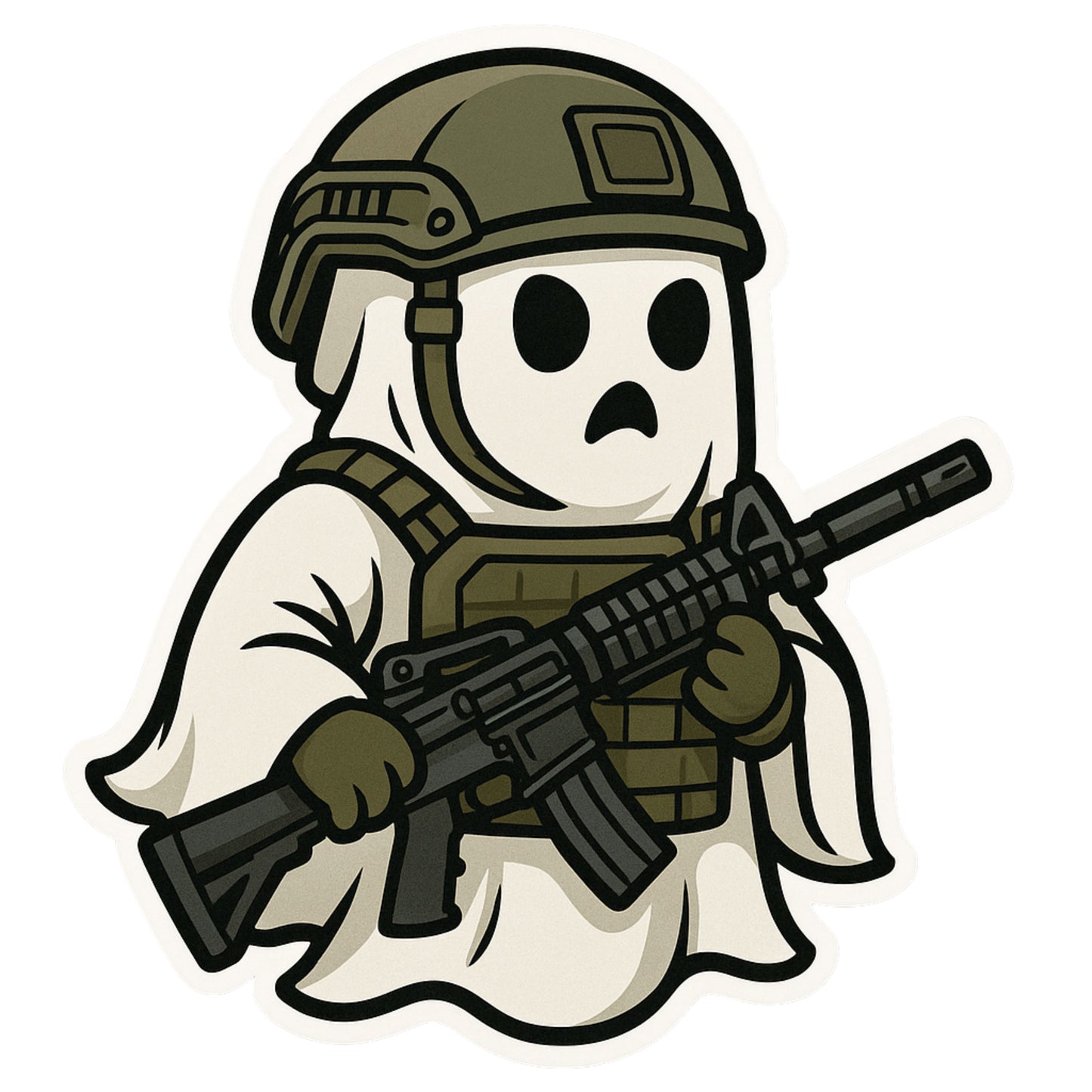 Tactical Ghost Sticker – Spooky Soldier Vinyl Decal | Funny Ghost in Tactical Gear | Halloween, Gamer & Military Humor Sticker | Sticker