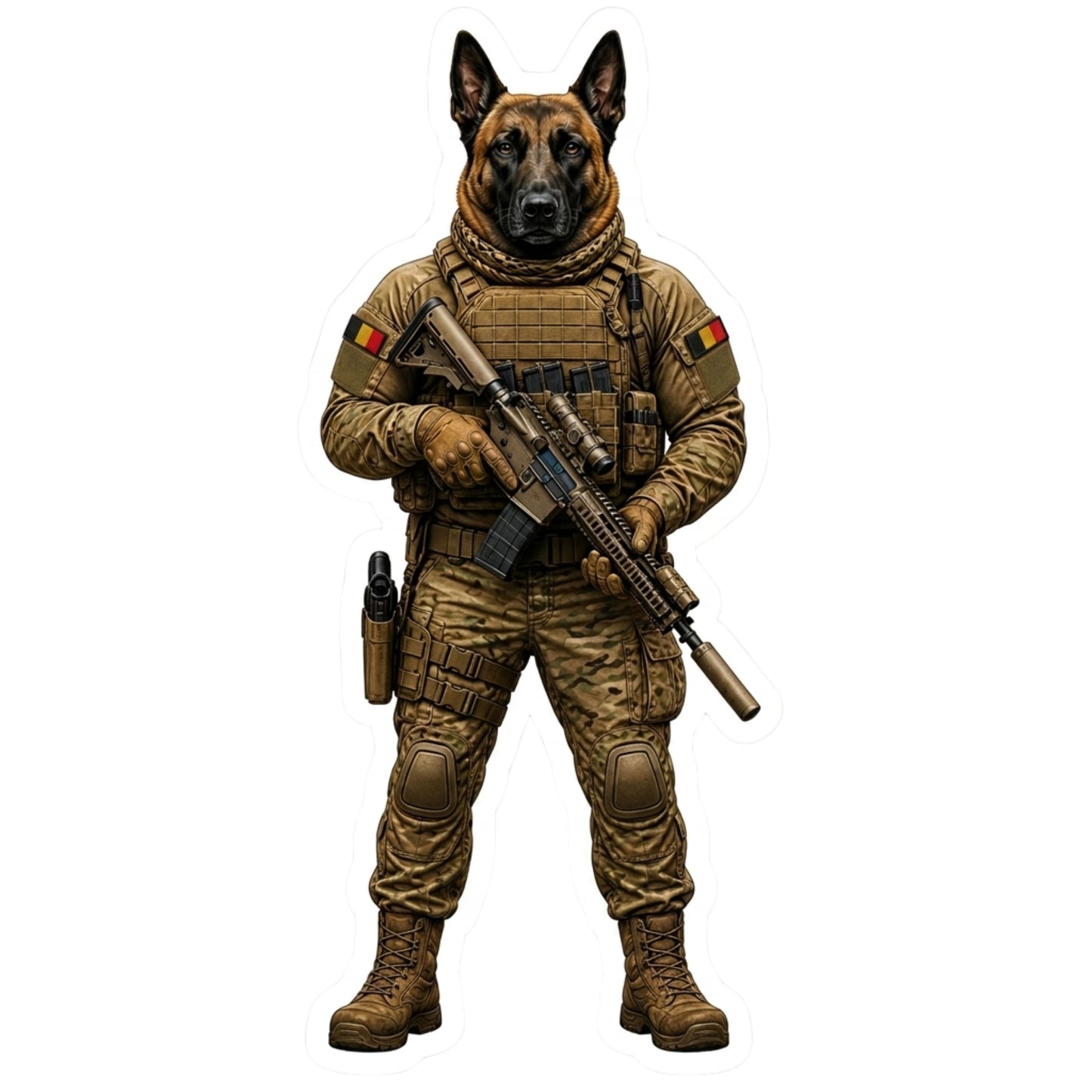 Tactical Belgian Malinois Sticker – Funny K9 Soldier Vinyl Decal | Dog Lover & Military Humor Sticker | Police Dog