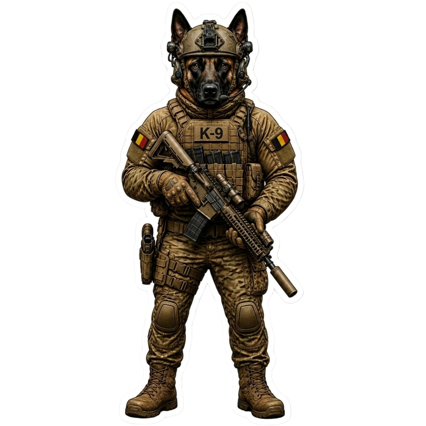 Tactical Belgian Malinois Sticker – Funny K9 Soldier Vinyl Decal | Dog Lover & Military Humor Sticker | Police Dog