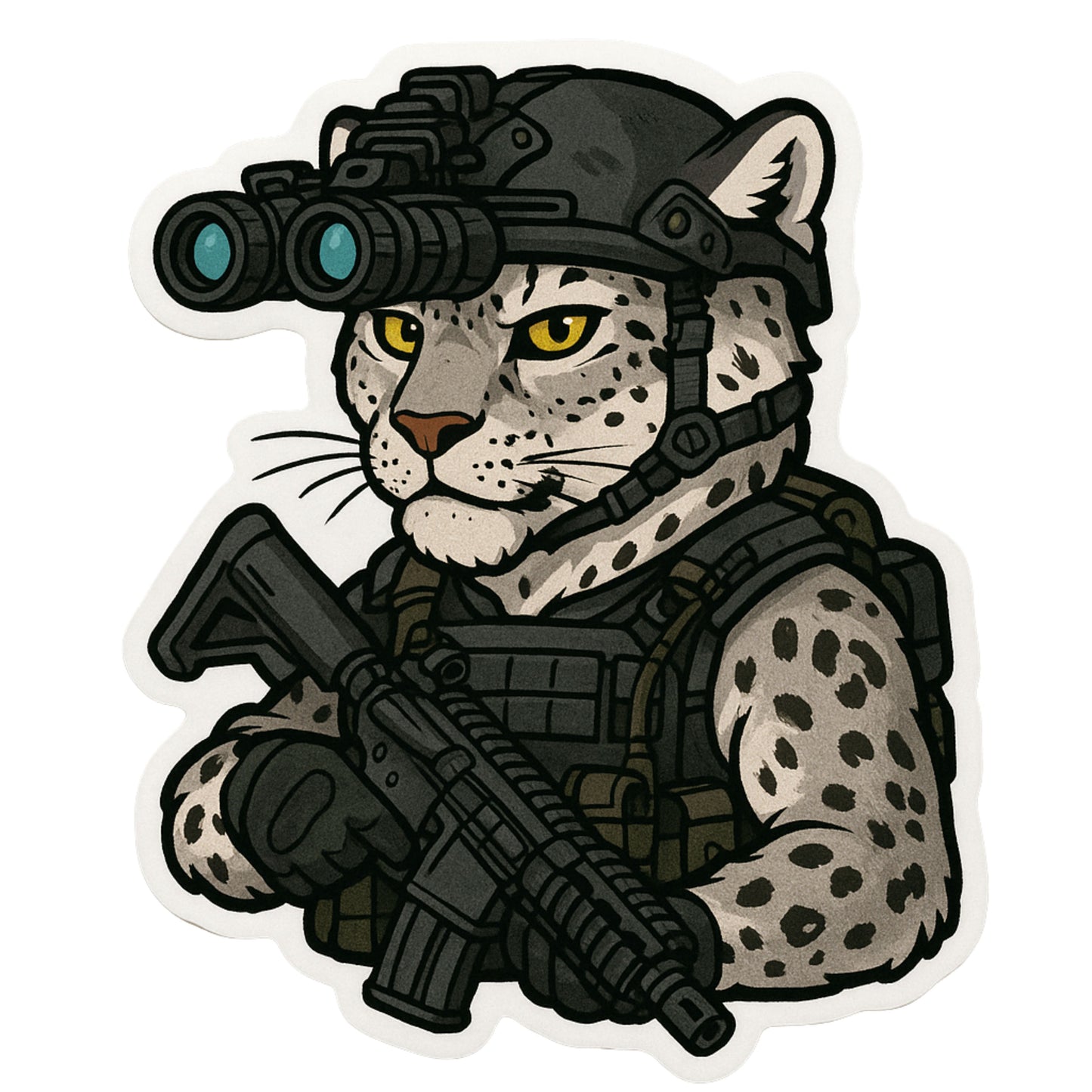 Tactical Snow Leopard Sticker, Cat, tactical, Snow Leopard, operator, Tactical gear, sticker, decal, cat lover, rifle, military, police, big cats